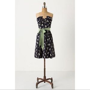 Anthropologie Porridge strapless blue bird dress 8